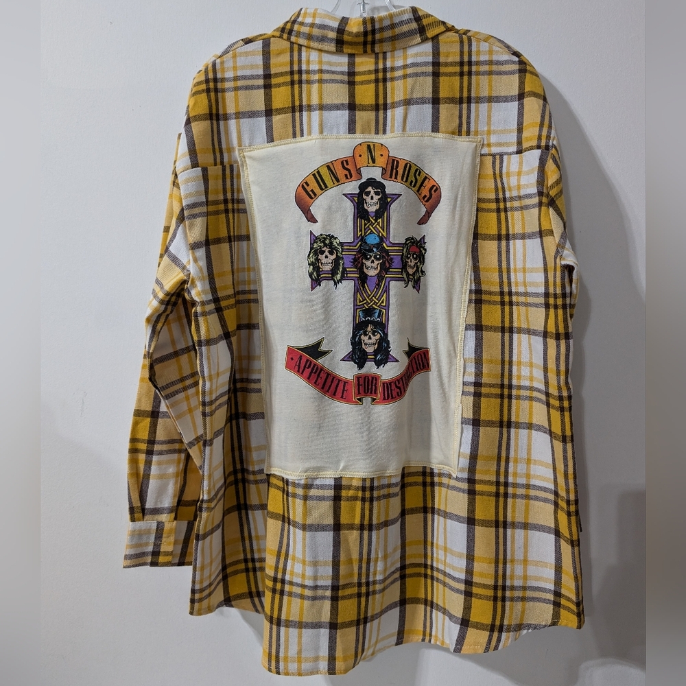 Guns N Roses Appetite Upcycled Flannel Plaid Shirt Hand Crafted